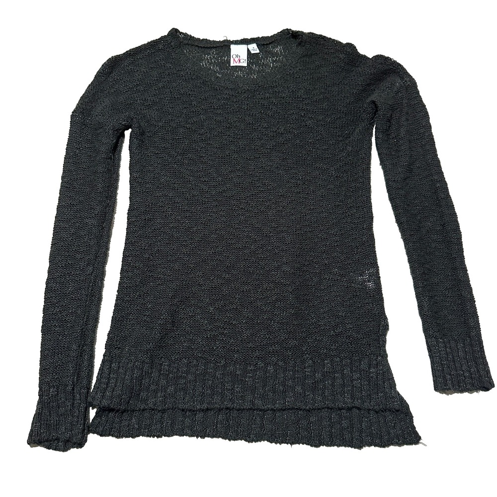 Oh MG! Charcoal Grey Open Knit Metallic Sweater 515-JS192 Small High Low Hem